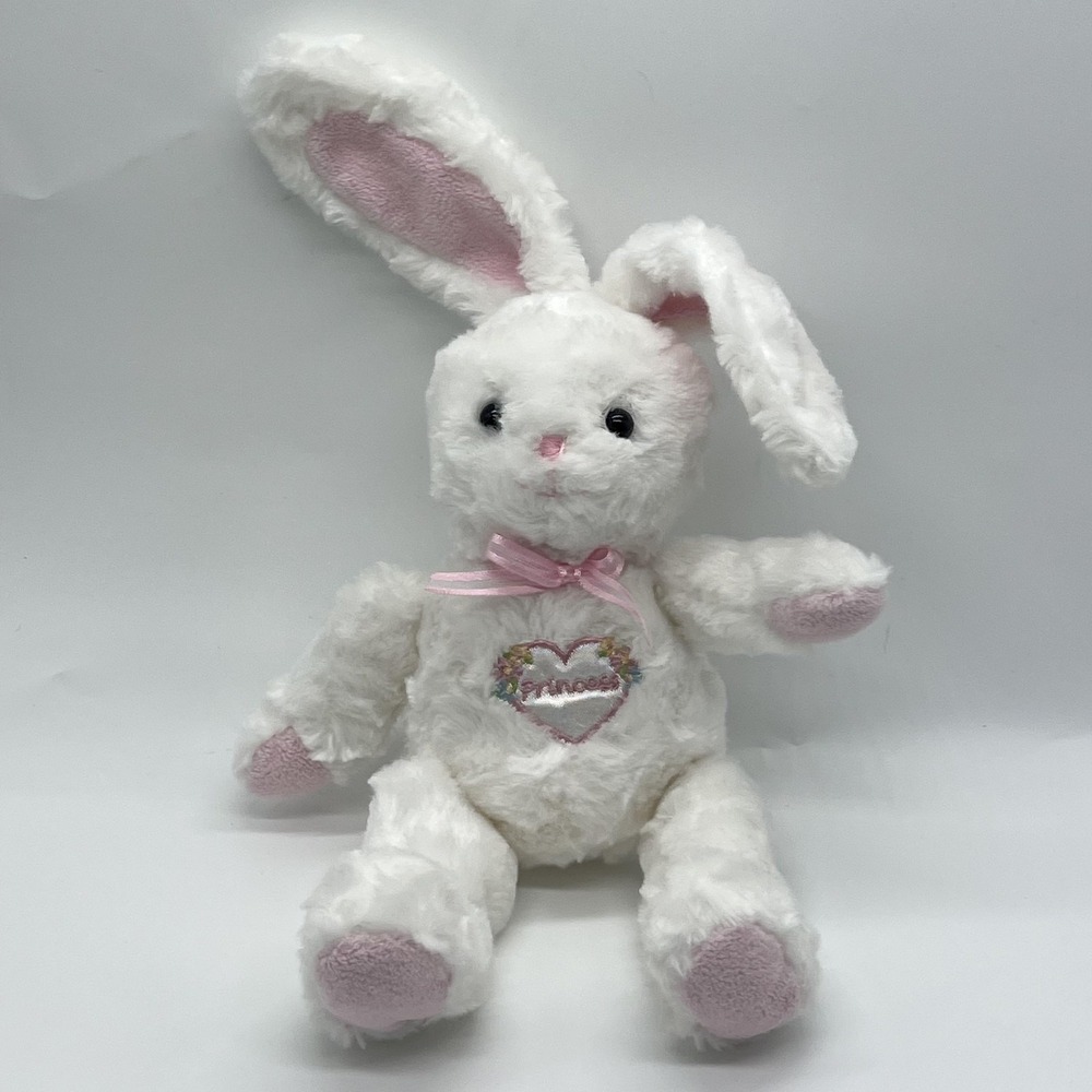 Vintage Carter's White Bunny Plush Rattle Pink Bow Embroidered Heart‎ Princess - Picture 2 of 16